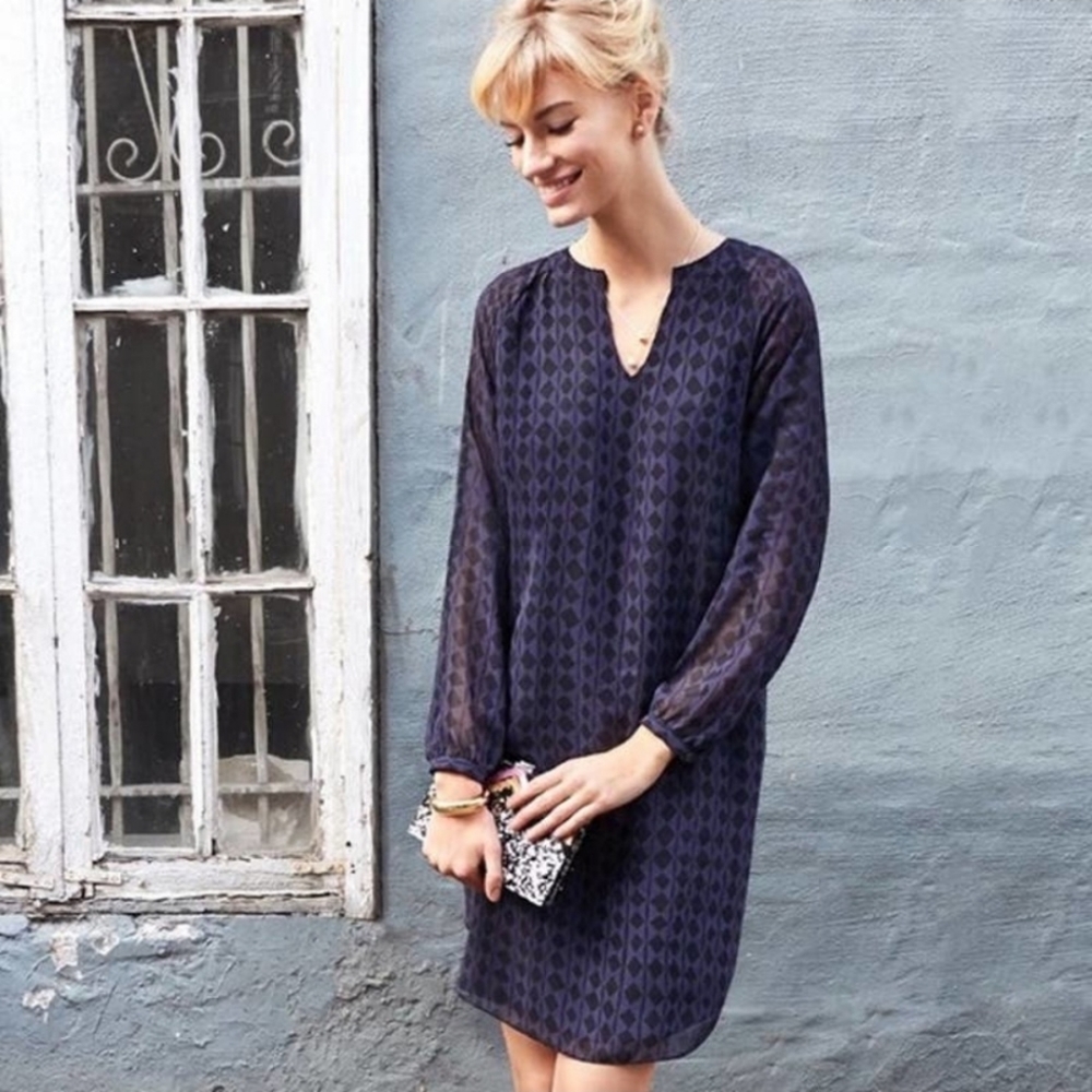 CAbi Harlequin Diamond Print Long Sleeve Shift Dress
